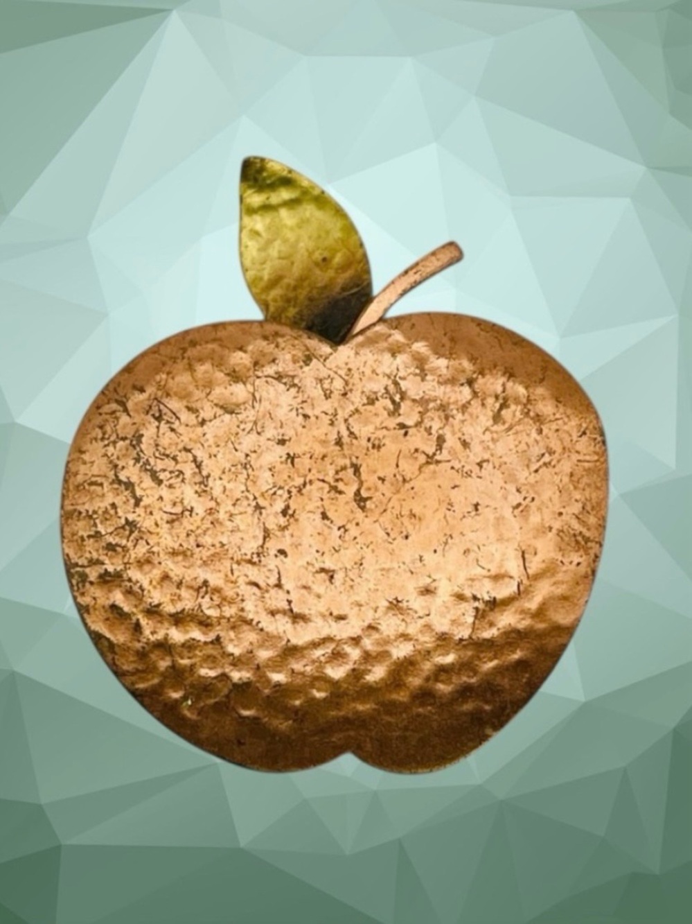 Cute Vintage Hammered Copper and Bronze Figural Apple Brooch Fall Fashion
